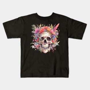 Bones And Botany Skull And Flowers Kids T-Shirt